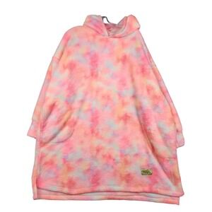 Justice Oversized Hoodie Women OS Pink Tie Dye Sherpa Fleece Wearable Blanket